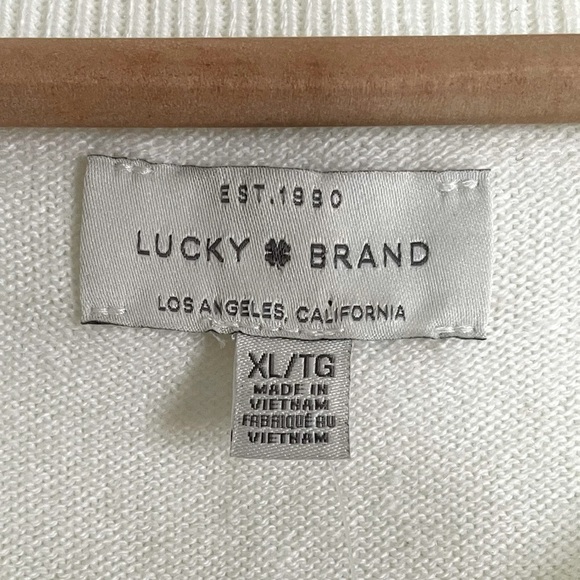 NWT Lucky Brand Soft White V-Neck Raglan Sleeve Split Hem Cotton Sweater… - Picture 2 of 13